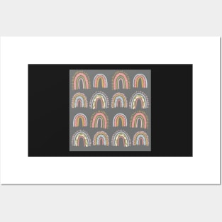 cute boho rainbow pattern grey Posters and Art